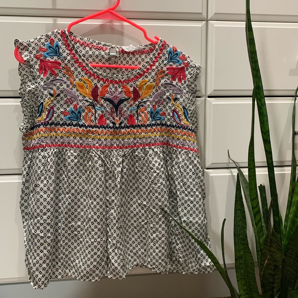 Black and white embroidered boho top